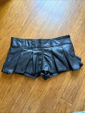 Free People Faux Leather Pleated Mini Skort - Black